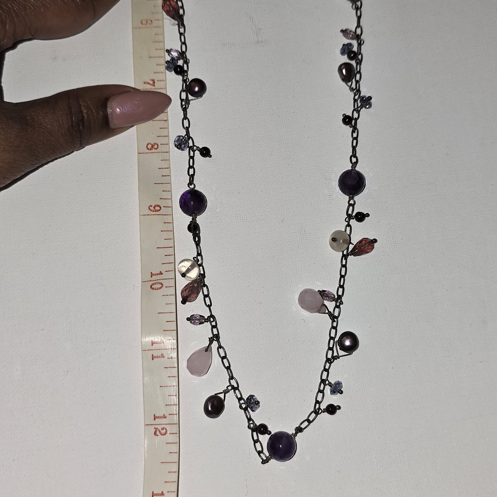 Elegant Multi-Purple Beaded Necklace +earring SET
